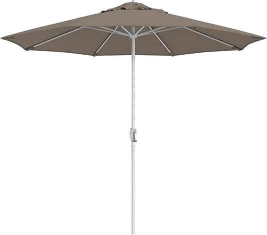 California Umbrella 12-Year Protection 9-Ft Outdoor Patio Umbrella, Sunbrella Fade-Resistant Fabric, Auto-Tilt, Heavy Duty Aluminum Frame, 8 Reinforced Ribs for Pool or Deck, White Pole, Spectrum Dove