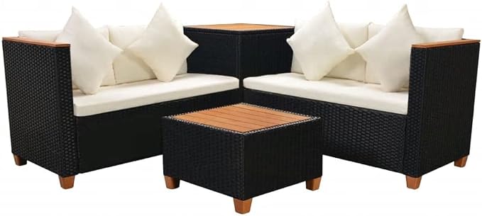 4 Piece Patio Lounge Set with Cushions,Outdoor Couch,Patio Bar Set,Modern Outdoor Furniture,Dining Bench with Back,Bistro Set,for Patio Deck Garden,Backyard & Lawn,Poly Rattan Black