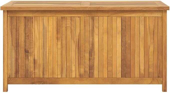Solid Teak Wood Garden Storage Box, 45 Inch Rectangular Outdoor Deck Box with Oiled Finish for Patio Cushions and Tools, Rustic Brown Wood Chest for Backyard