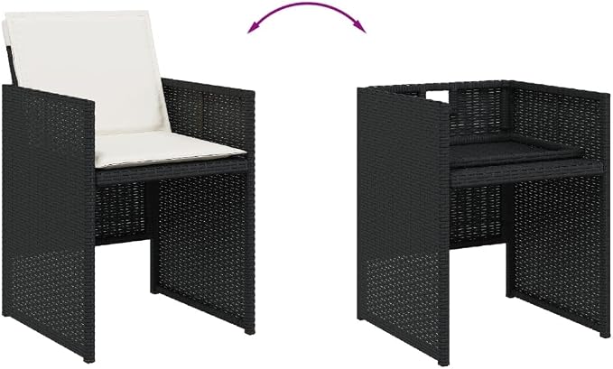 9-Piece Outdoor Dining Set with Cushions Black PE Rattan Patio Furniture Set for Garden Backyard Balcony
