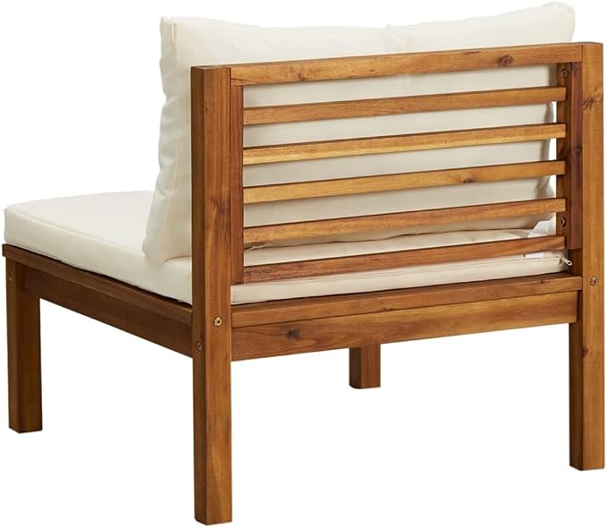 2 Piece Patio Sofa Set with Cream White Cushions, Acacia Wood Outdoor Conversation Set Sectional Sofa with Middle Sofa, Coffee Table for Garden, Patio, Balcony,-424