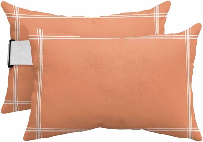 Chaise Lounge Chair Pillow with Strap & Insert Solid Color Outdoor Recliner Head Pillow Pack of 2 Orange Waterproof Headrest Patio Lumbar Pillow for Beach Pool Office Chair 11x16 Inch
