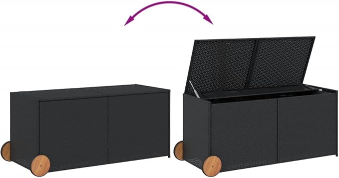 Garden Storage Box with Wheels 74.8 Gallon Outdoor Storage Container Black Rectangular for Patio Garden and Terrace