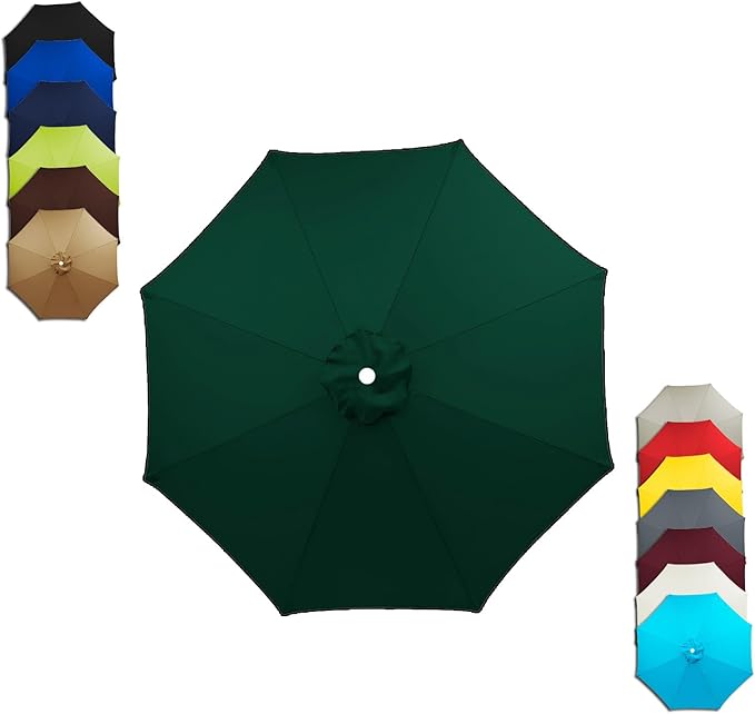 6/8 Ribs Patio Umbrella Replacement Canopy 6.5ft 7.5ft 8.2ft 8.9ft 9.8ft 11.5ft Waterproof UV Protective Replacement Parasol Fabric Cover for Garden Outdoor(Green,8.9ft/8ribs)