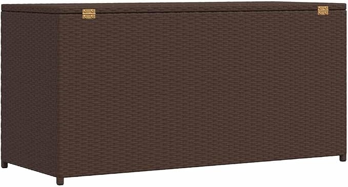 Garden Storage Box, Outdoor Patio Deck Box with Gas Lift, Wicker Style Storage Chest for Garden Cushions and Blankets, Brown, 47.2 x 19.7 x 23.6 Inches