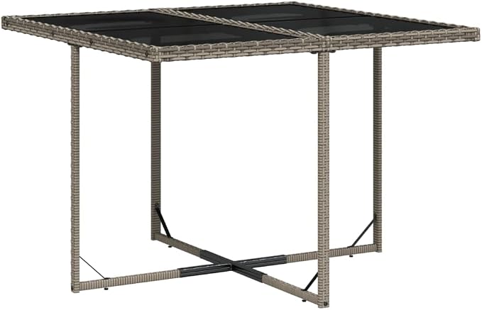 5 Piece Garden Dining Set with Cushions Grey Poly Rattan Outdoor Patio Furniture Table and 4 Folding Chairs with Removable Washable Cushion Covers UV Resistant Tempered Glass Top for Backyard