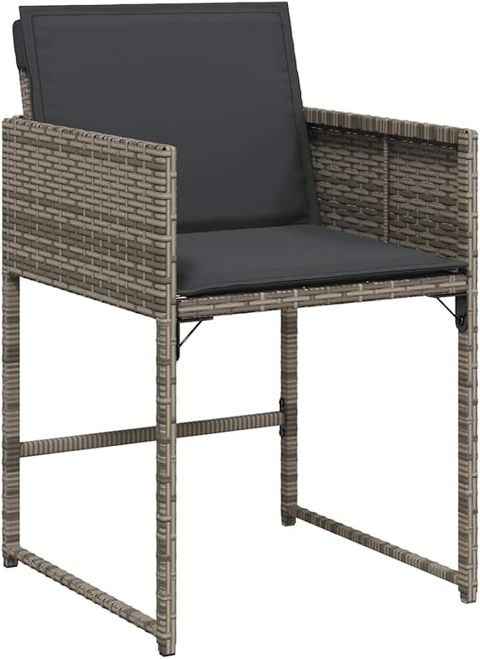17 Piece Patio Dining Set with Cushions Gray Poly Rattan Outdoor Furniture for Garden Backyard Entertaining, Folding Chairs with Removable Washable Covers, Acacia Wood Table