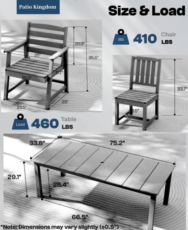 9-Piece HDPE Patio Dining Set for 8, 75.2" Table,Gray | HDPE material, umbrella hole design, weather-resistant patio furniture, perfect for yard, lawn, garden, balcony, deck
