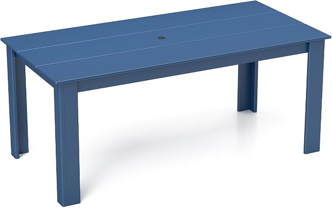 BRIOPAWS Outdoor Dining Table | HDPE | 67” Patio Rectangle Tables | All Weather | Umbrella Hole | Patio Furniture Set for 4-6 Person | Blue
