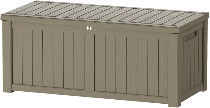 Outdoor Storage Box Waterproof, 150 Gallon Lockable Resin Deck Box Large, Patio Storage Bin for Pool Accessories Cushion Furniture, Garden Tools, UV-Resistant Outside Delivery Grey