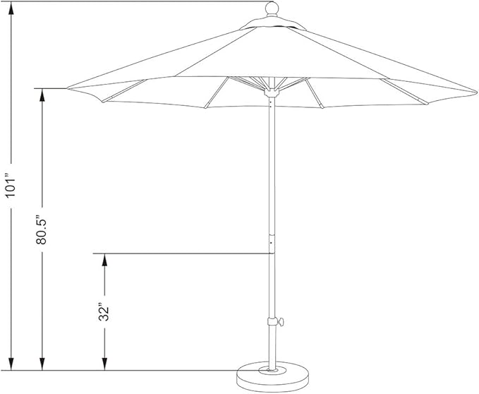 California Umbrella 9' Round Aluminum/Fiberglass Umbrella, Push Open, White Pole, Olefin Hunter Green Fabric