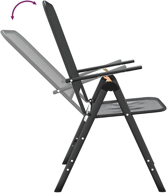 Outdoor Dining Set 3 Piece Expanded Metal Mesh with Foldable Chairs Adjustable Backrest for Patio Garden Backyard Balcony Porch Anthracite