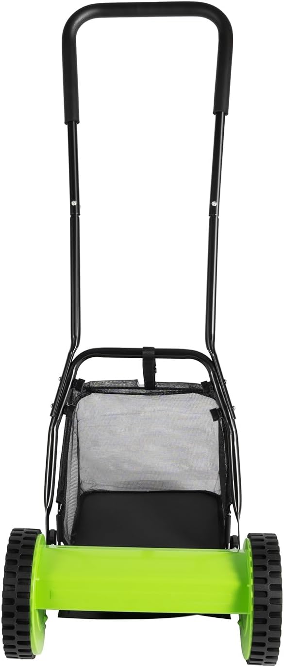 Push Reel Lawn Mower 12 Inch, 5 Blades Manual Push Mowerwith 23L Collection Bag, Adjustable Cutting Height, Walk-Behind Lawn Mowers for Green Lawns, Driveways, Courtyards