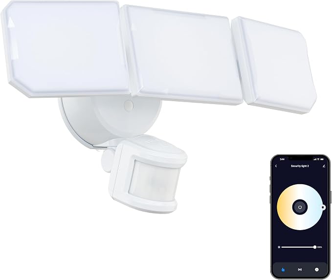 Guardian SMART Flood and Security Wall Light with 3 Lights 3,400 Lumens 30 Watts and Programmable Motion and Photo Sensor in White, Works with Android or iOS