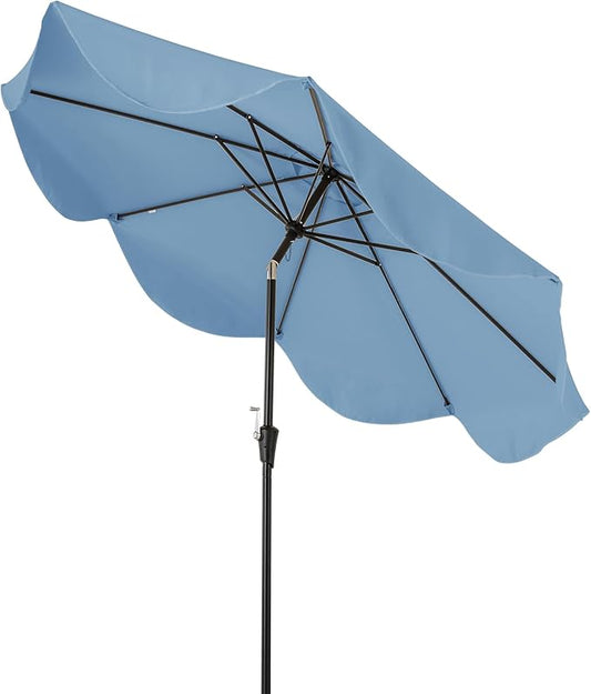 HAPPYGRILL 9 FT Patio Umbrella with Ruffled Edges, Outdoor Table Umbrella with Push Button Tilt, Crank, 8 Ribs, Heavy-Duty Market Sunshade for Yard Garden Pool