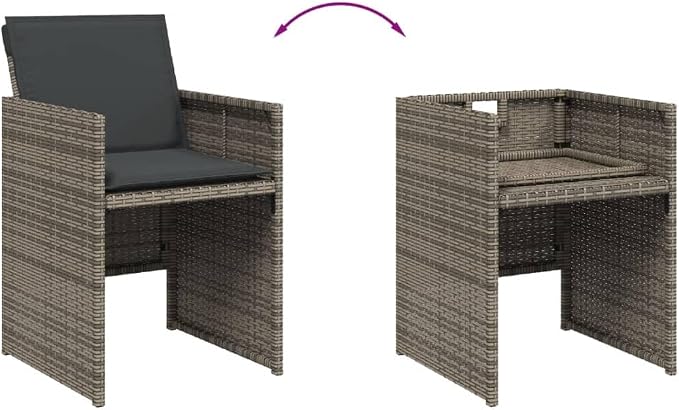 17-Piece Patio Dining Set with Cushions Gray Poly Rattan Outdoor Furniture Set for Garden Backyard Balcony with Tempered Glass Table & Foldable Chairs