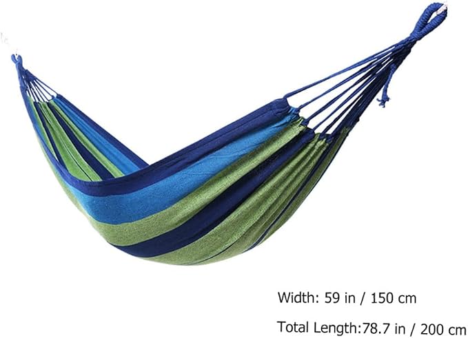 Generic Double Canvas Garden Hammock for Outdoor Travel and Camping, Portable Widened Two-Person Swing with Thickened Blue Material Suitable for Adults