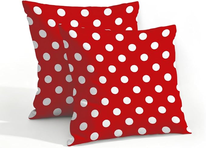 18x18 Inch Outdoor Pillow Covers Set of 2 Waterproof Throw Pillow Covers Decorative Couch Cushion Covers Red Polka Dot Square Pillowcases Protectors for Patio Garden Sofa
