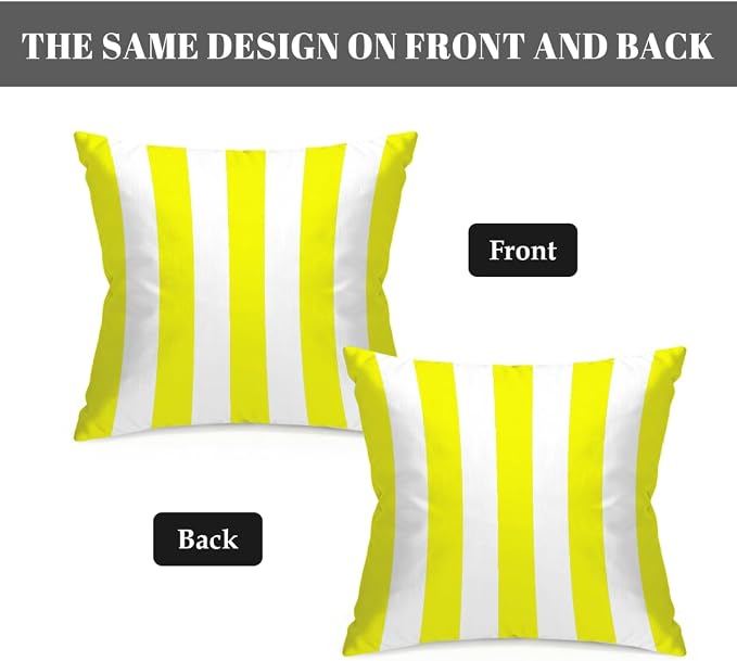 22x22 Inch Outdoor Pillow Covers Set of 2 Waterproof Throw Pillow Covers Decorative Couch Cushion Covers Yellow White Striped Square Pillowcases Protectors for Patio Garden Sofa