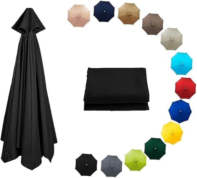 7ft/9ft/10ft Parasol Umbrella Canopy Replacement, Patio Umbrella Replacement Cover, 8 Ribs/6 Ribs Parasol Top Replacement Cloth(Black,300cm/10ft-6ribs)