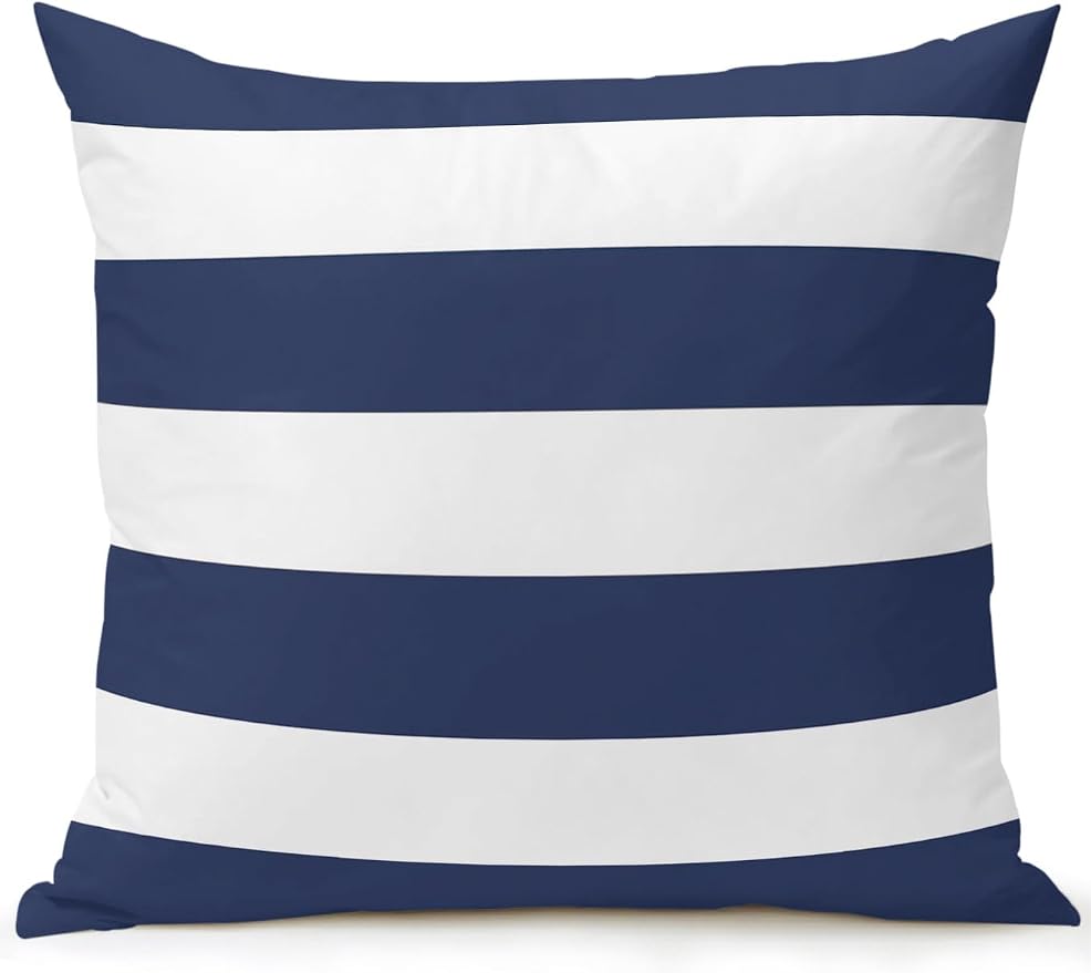 Waterproof Outdoor Pillow 1 Pack Navy Blue Stripe Decorative Throw Pillows Cover & Insert 16x16 Inch Pillowcase Simple Style Striped Square Pillows for Couch Sofa Bed Patio Furniture Indoor Outdoor
