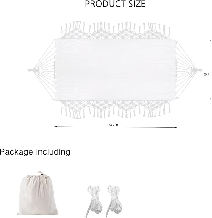 Double Boho Macrame Hammock Cotton Canvas Portable Replacement Hammock 440lbs Load Capacity White