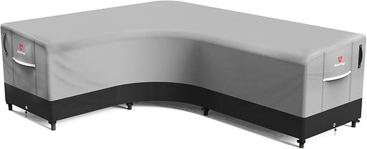 Rosefray 600D Outdoor L-Shaped Sectional Cover,Heavy Duty Anti UV Patio Sectional Sofa Cover with Air Vent, Waterproof Furniture Covers for Deck, Lawn,Backyard Left Facing 85''x105'' Black Gray
