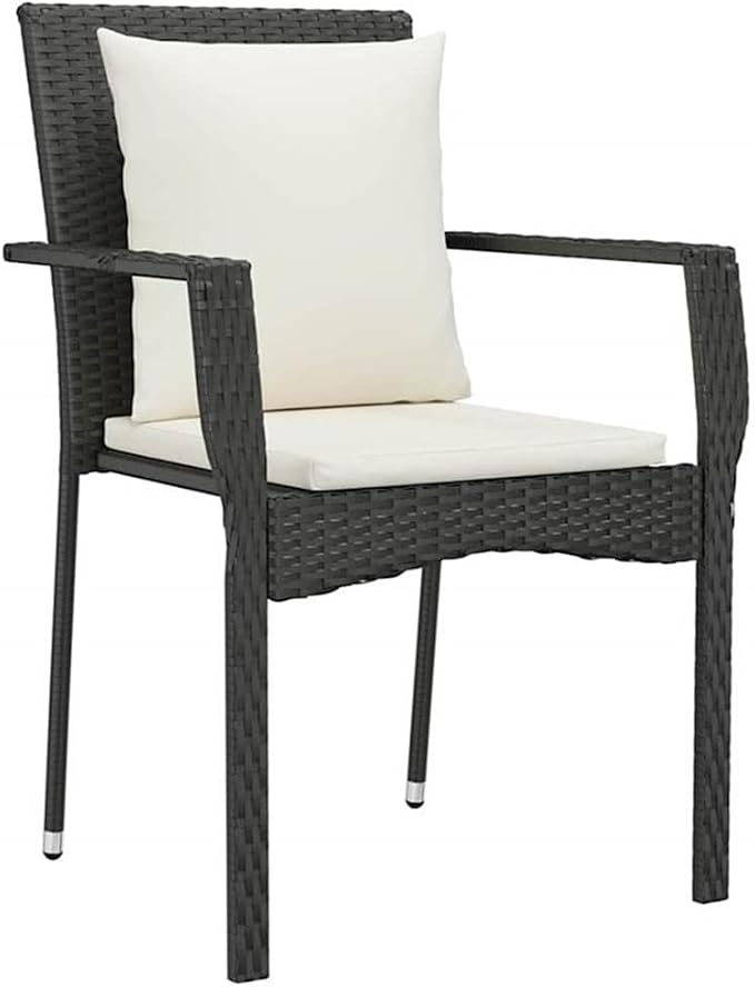 Afuera Living 7-Piece Outdoor Garden Dining Set, Poly Rattan, Black Finish, Cushioned Seating for 6, Tempered Glass Tabletop, Weather-Resistant, Modern Patio Furniture for Dining & Entertaining
