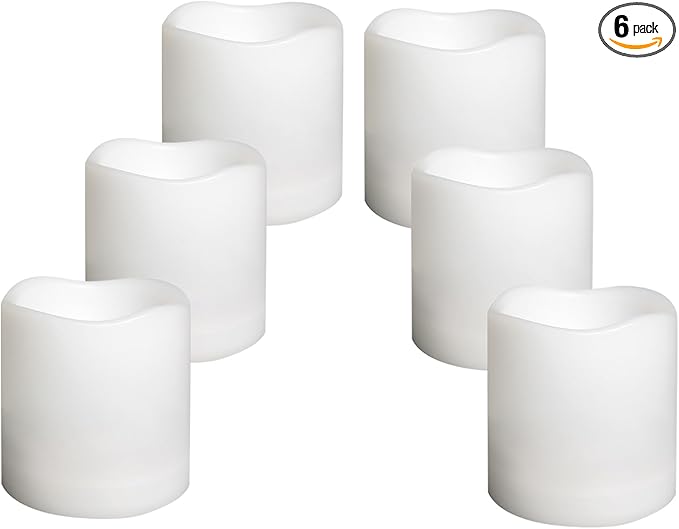 Waterproof Outdoor Battery Operated Flameless Candles with Auto Timer Flickering Plastic Resin Electric LED Pillar Lights for Lantern Patio Garden Wedding Party Decorations 3x3 Inches 6 Pack White