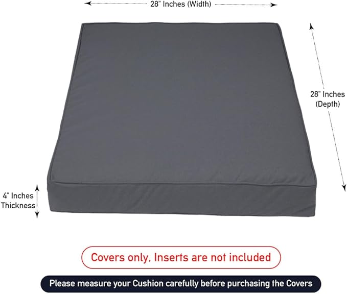 Covers & All Square Outdoor Cushion Covers for Patio Furniture Sets, Water, Tear & UV Resistant Polyester Cushion Slipcover with Zippers (Pack of 2) (28" L x 28" W x 4" Thick, Charcoal Gray)