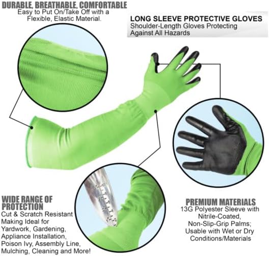 Long Sleeve Gardening Gloves Protection Sleeves, No-Slip Grip & Full Arm Guard Garden Cuffs; Durable, Protective