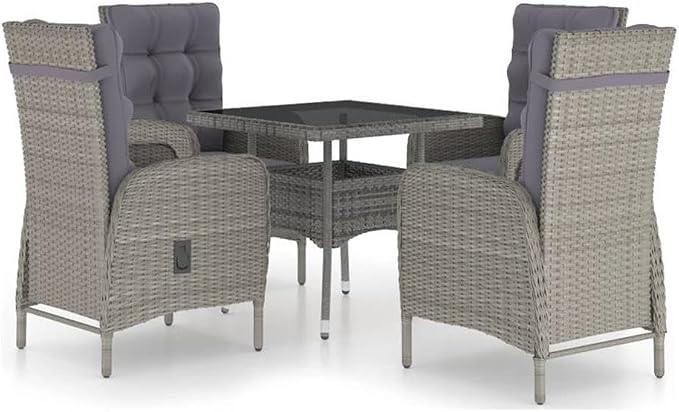 Afuera Living Contemporary 5-Piece Patio Dining Set, Weather-Resistant PE Rattan with Cushions, Gray Finish, Powder-Coated Frame, 31.5 x 31.5 x 29.5 in Table, Garden or Terrace Outdoor Dining