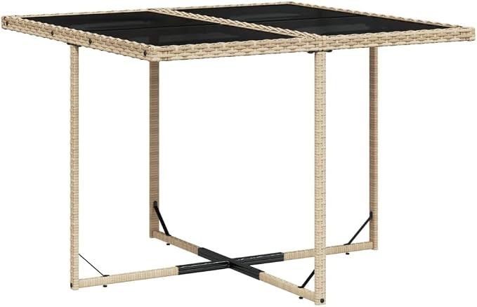 5 Piece Patio Dining Set with Cushions Beige Poly Rattan Outdoor Table and Chairs for Garden Backyard Relaxing, UV-Proof Foldable Space-Saving Tempered Glass Top, 242.5 lb Load Capacity Per Seat