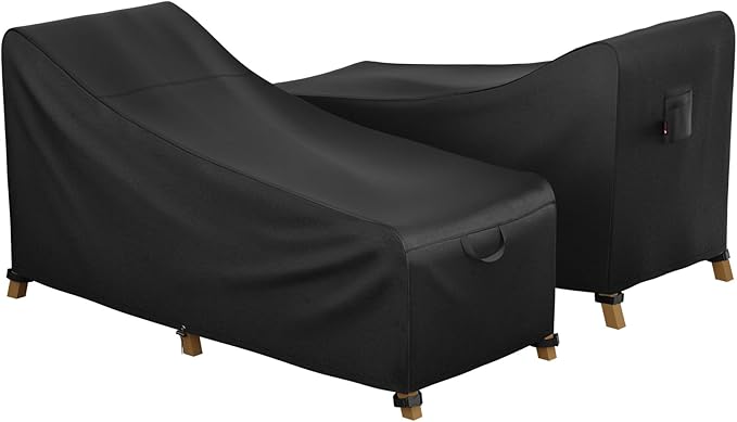iBirdie Outdoor Lounge Chaise Chair Cover 64L x 28W x 34H inch Waterproof Patio Furniture Covers Lawn Pool Chair Cover 2 Pack Black