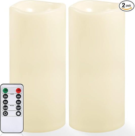 NURADA Large Outdoor Flameless Candles 12" x 5" - Waterproof LED Pillar Flickering Candle Battery Operated with Timer Remote Control for Patio Porch Lanterns Decor - Long Lasting Set of 2