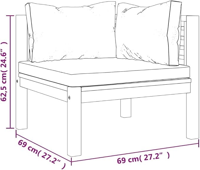 Sectional Corner Sofa with Dark Gray Cushions, Solid Acacia Wood Single Corner Sofa Chair, Outdoor Conversation Set Sectional Sofa Chair for Porch, Deck, Backyard,-425