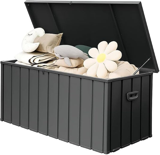 Large 120-Gallon Waterproof Outdoor Storage Box for Patio, Deck, or Poolside – Durable Weather-Resistant Design with Lockable Lid (190 Gallon (Dark Gray))
