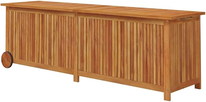 Outdoor Garden Storage Box with Wheels, Large Acacia Wood Deck Bin for Patio Cushions, Toys and Garden Tools, 59.1 x 19.7 x 22.8 inch