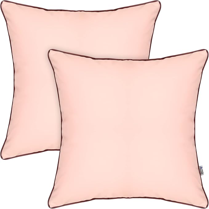 Set of 2 Outdoor Waterproof Pillow Covers Fade and UV Resistant Silicone Leather Square Cushion Cases Durability Pillowcases for Garden Patio Porch Couch, Pink, 24x24 Inch