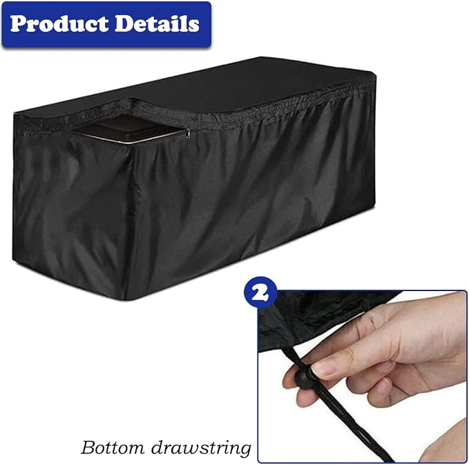 SUNSURE Deck Box Cover Heavy Duty Waterproof Outdoor Ottoman Bench Cover for Keter Large Deck Boxes Rectangular Storage Box Cover with Drawstring and Zipper (48x24x22in)