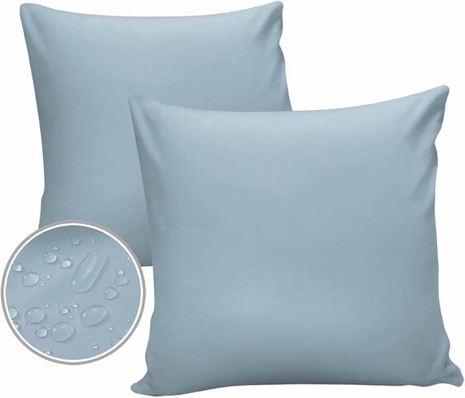 Outdoor Waterproof Throw Pillow Covers Set of 2 Winter Sky Blue Pillowcases 26x26 Inches Solid Color Patio Decorative Pillows Cushion Case Patio Pillows for Couch Bed Chair Garden