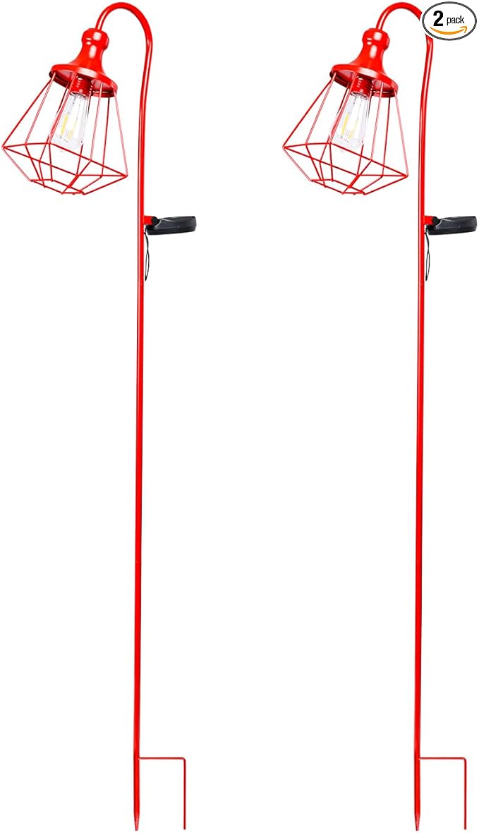 2 Pack Solar Pathway Lights Outdoor Waterproof Solar Powered Metal Path Lighting for Garden Backyard Landscape Lighting, Decor Lights Gift for Women, Red