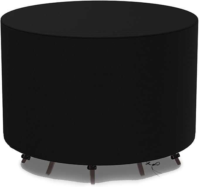 Round Outdoor Table Cover Waterproof 600D Round Patio Furniture Covers Patio Table Cover for Table and Chair Sets Rainproof & Snowproof Patio Cover 64" Dia x 30" H / 160x75cm