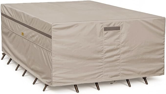 600D Heavy Duty Waterproof Patio Furniture Covers UV Resistant Rectangualr Outdoor Table and Chair Covers 111" Wx 74" D x 28" H Beige