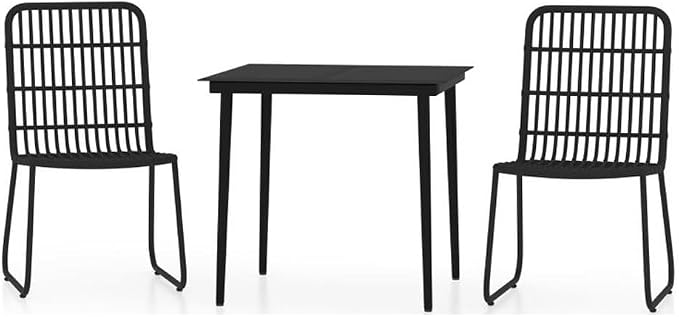 Afuera Living 3-Piece Patio Dining Set, Powder-Coated Steel Frame, PE Rattan Chairs, Glass Tabletop, Black Finish, 31.5 in Compact Table for Garden, Balcony, Terrace, Outdoor Alfresco Dining