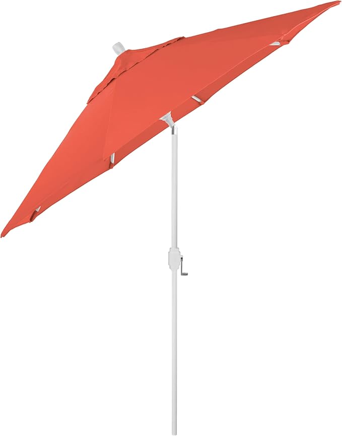 California Umbrella 12-Year-Non-Fading, 9Ft Premium Sunbrella Patio Umbrella, Hand-Crank, Button-Tilt, White Frame, Melon Fabric