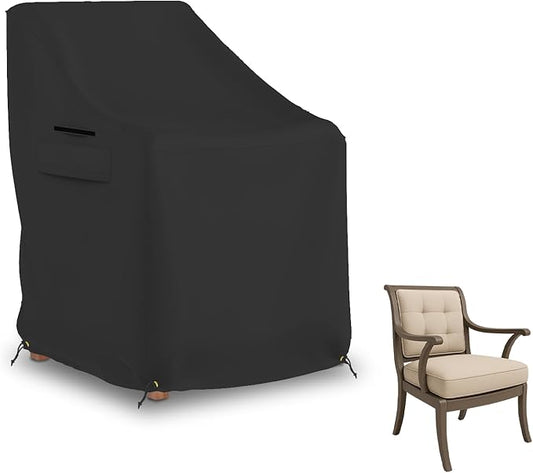 Seal Skin Covers Patio Chair Cover for Outdoor Furniture, Waterproof Heavy Duty Fabric, Large Lawn Chair Cover with Drawstring, Push Clips, Air Vent (Black, 29"W x 30"D x 36"H x 21"FH)