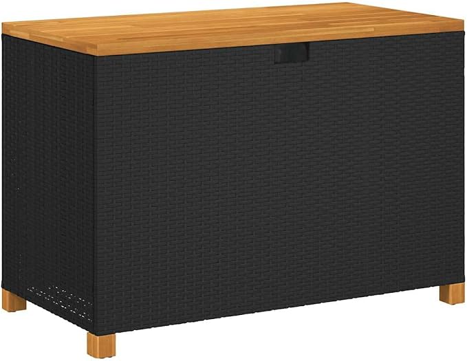 43" Deck Box Black Brown Outdoor Storage Box with Acacia Wood Frame 706 lbs Bench Seat for Patio Garden 21.7x43.3x24.8 in