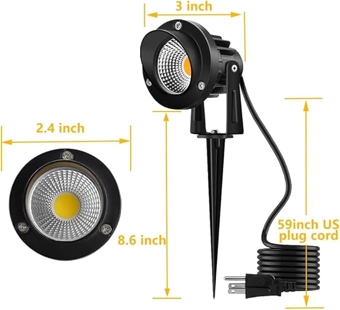 Romwish LED Landscape Spotlights 10W, 120V Plug in Outdoor Spot Lights, 1100LM 3000K Warm White Landscape Lighting, IP65 Waterproof Garden Lights for Yard Tree Pathway Flag - 4 Pack
