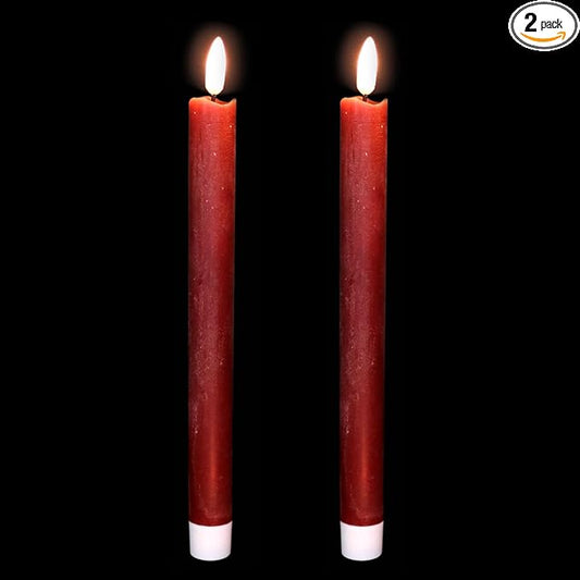 Wondise Flameless Taper Candles with Timer, 2 Pack Battery Operated Flameless Flickering Candles Real Wax Burgundy LED Candle for Christmas Wedding Dinner Decorations